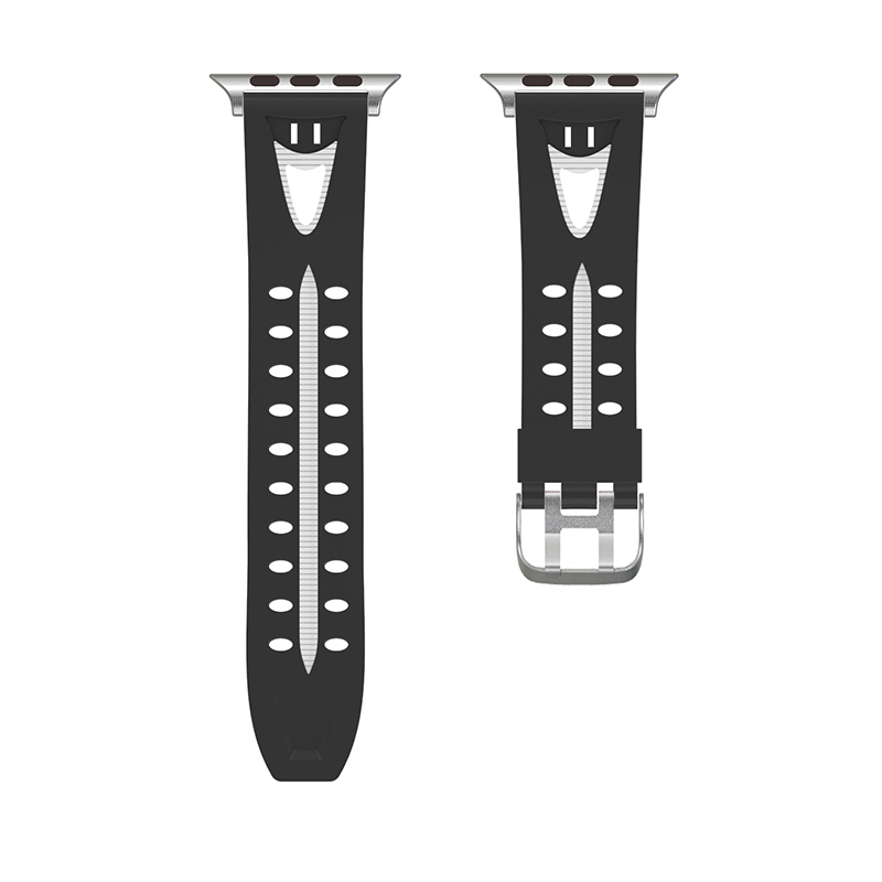 38mm Apple Watch Soft Silicone Watchband Breathable Flexible Sports Bracelet Wrist Strap - Black+White