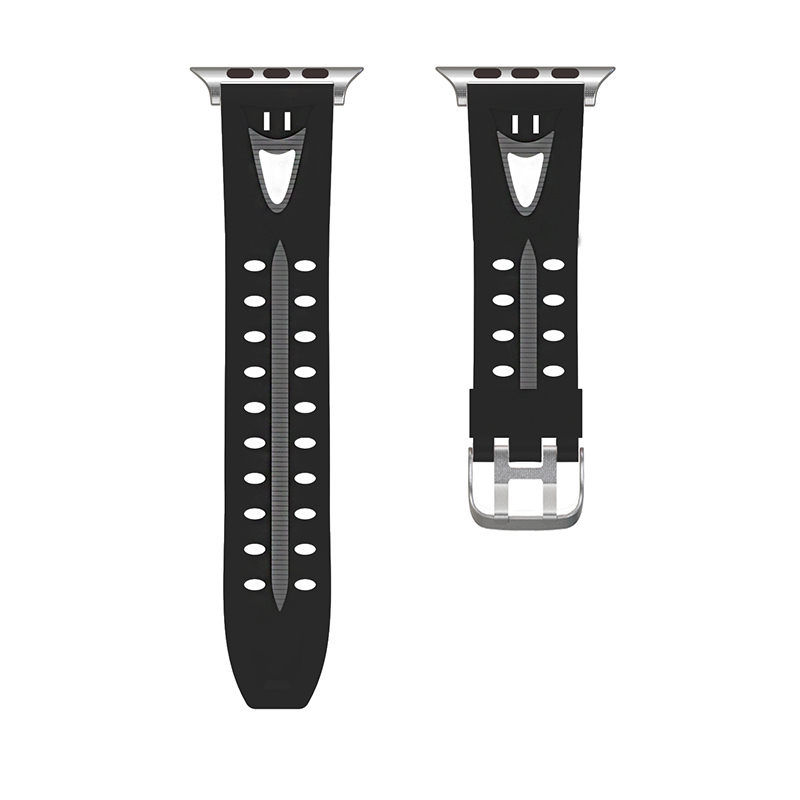 38mm Apple Watch Soft Silicone Watchband Breathable Flexible Sports Bracelet Wrist Strap - Black+Grey