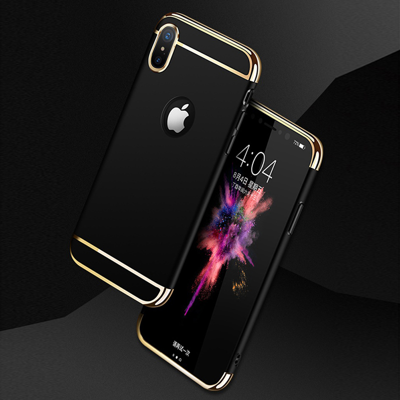 Ultra-thin Slim Grind PC Case 3in1 Luxury Stylish Hard Plastic Shockproof Back Cover for iPhone X/XS - Black