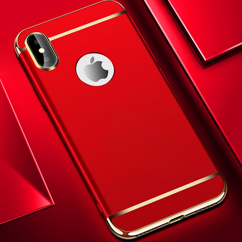 Ultra-thin Slim Grind PC Case 3in1 Luxury Stylish Hard Plastic Shockproof Back Cover for iPhone X/XS - Red