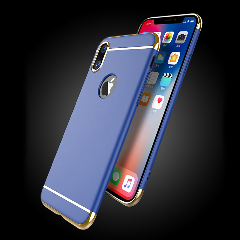 Ultra-thin Slim Grind PC Case 3in1 Luxury Stylish Hard Plastic Shockproof Back Cover for iPhone X/XS - Blue