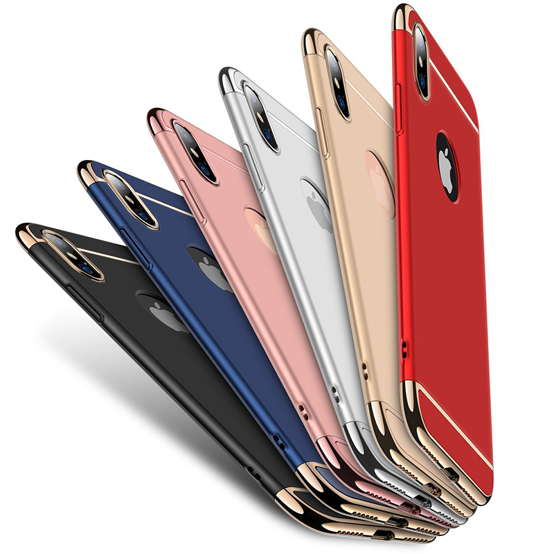 Ultra-thin Slim Grind PC Case 3in1 Luxury Stylish Hard Plastic Shockproof Back Cover for iPhone X/XS - Golden