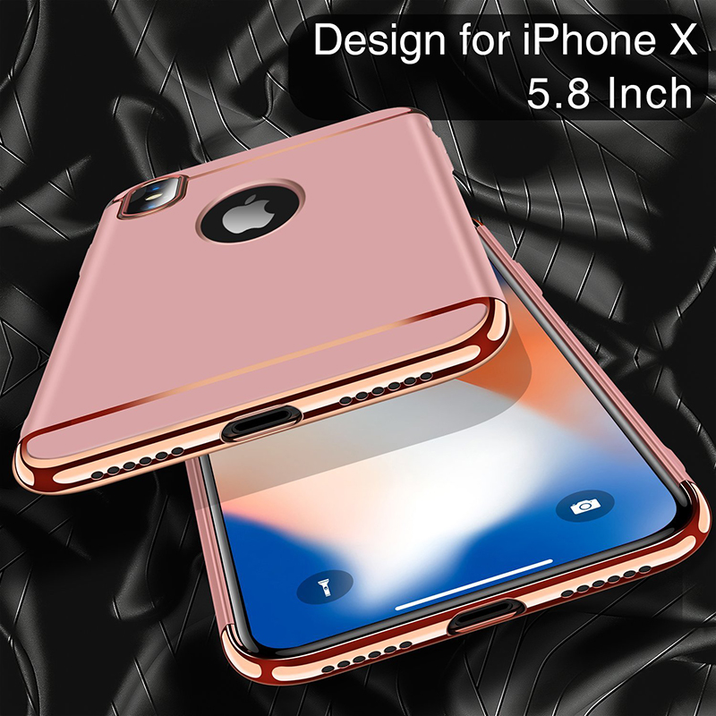 Ultra-thin Slim Grind PC Case 3in1 Luxury Stylish Hard Plastic Shockproof Back Cover for iPhone X/XS - Rose Golden