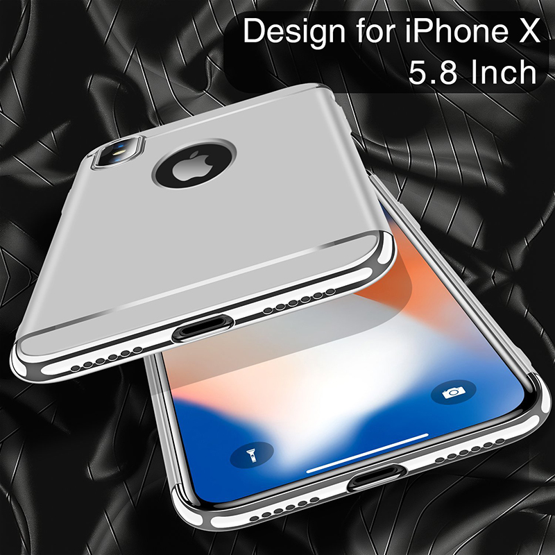 Ultra-thin Slim Grind PC Case 3in1 Luxury Stylish Hard Plastic Shockproof Back Cover for iPhone X/XS - Silver