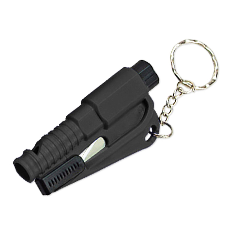 2-in-1 Emergency Mini Safety Hammer Car Window Glass Breaker Life-saving Tool Key Chain - Black