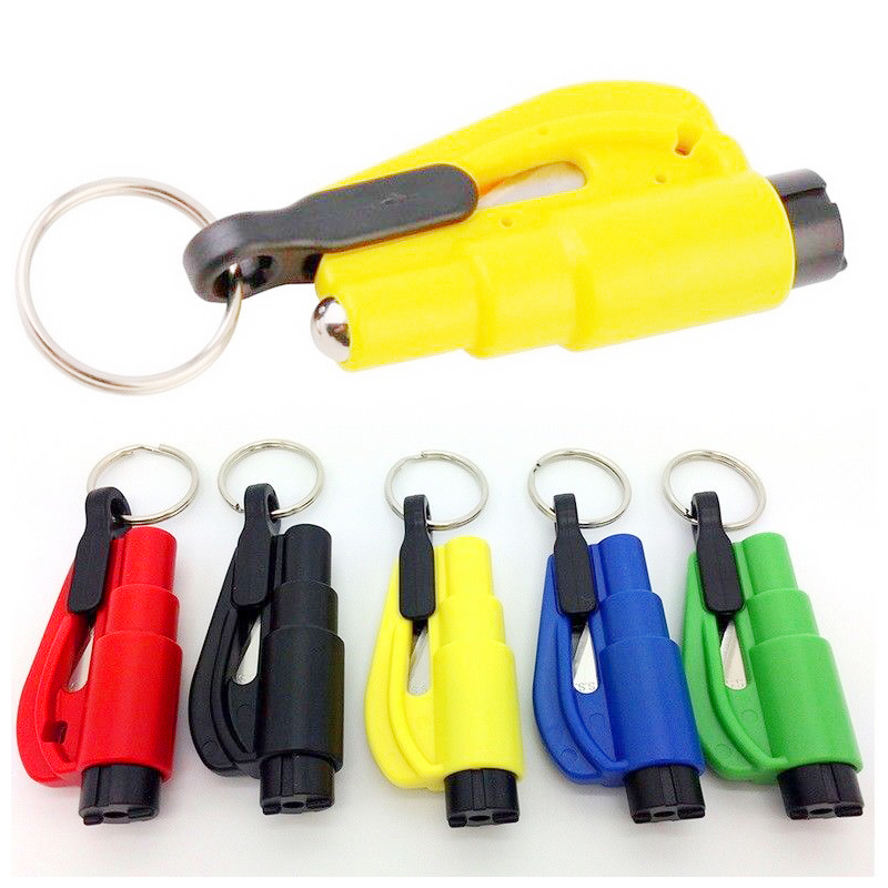 2-in-1 Emergency Mini Safety Hammer Car Window Glass Breaker Life-saving Tool Key Chain - Black