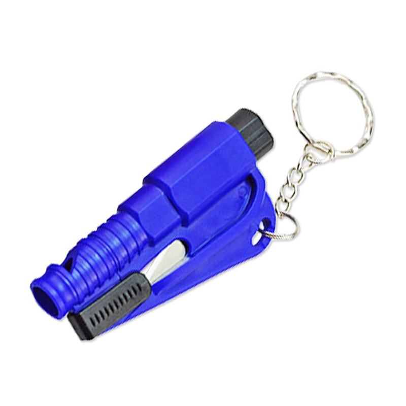 2-in-1 Emergency Mini Safety Hammer Car Window Glass Breaker Life-saving Tool Key Chain - Blue