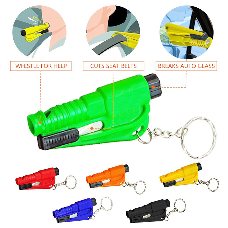 2-in-1 Emergency Mini Safety Hammer Car Window Glass Breaker Life-saving Tool Key Chain - Green