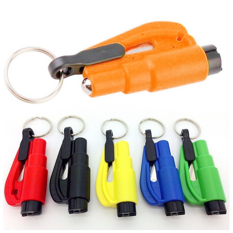 2-in-1 Emergency Mini Safety Hammer Car Window Glass Breaker Life-saving Tool Key Chain - Orange
