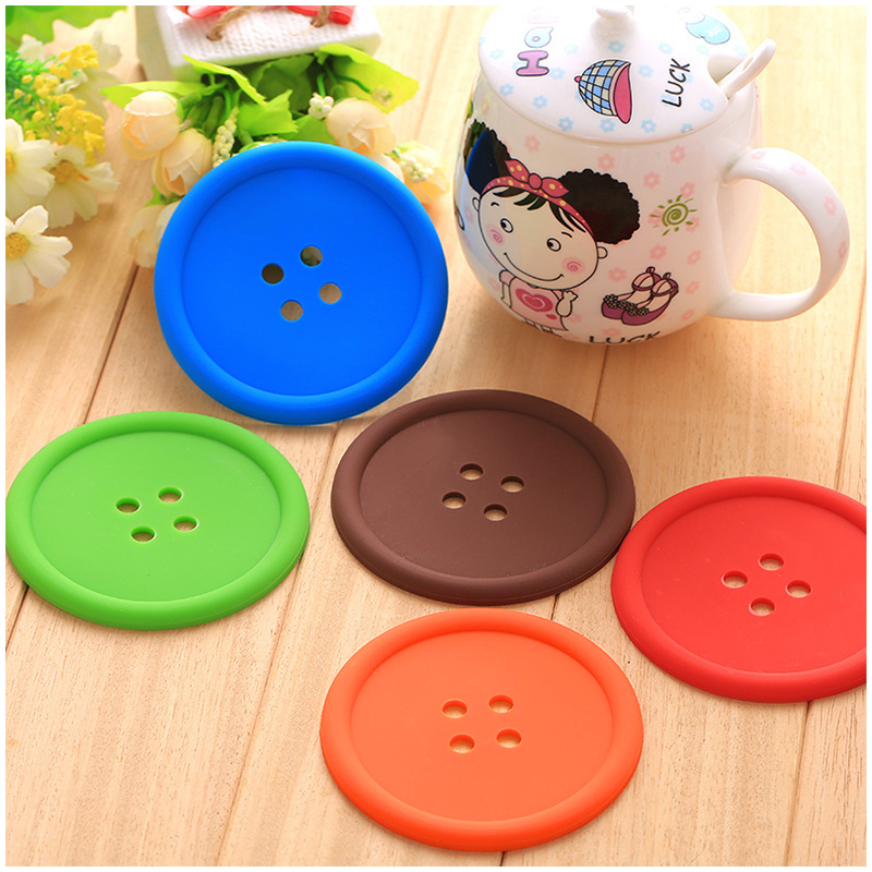 Button Cup Pad Mat PVC Tableware Heat Resistant Coaster Placemat kitchen Tool - Brown