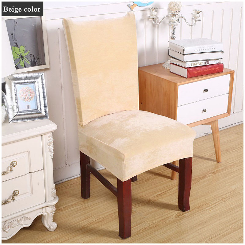 Removable Stretch Chair Cover Soft Spandex Washable Dinning Room Seat Slipcover - Beige