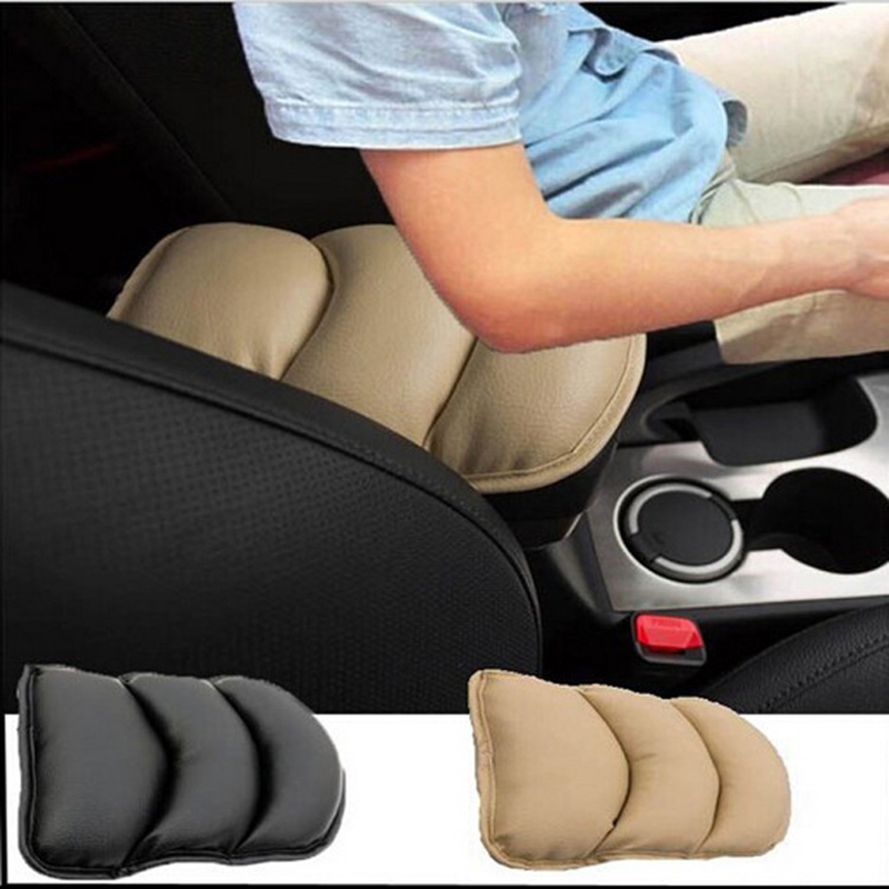 Luxury Soft PU Leather Car Auto Armrest Pillow Pad Mat - Black