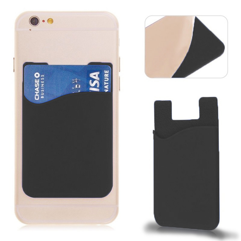 Cellphone Silicone Adhesive Credit Card Pocket Money Pouch Holder Case - Black