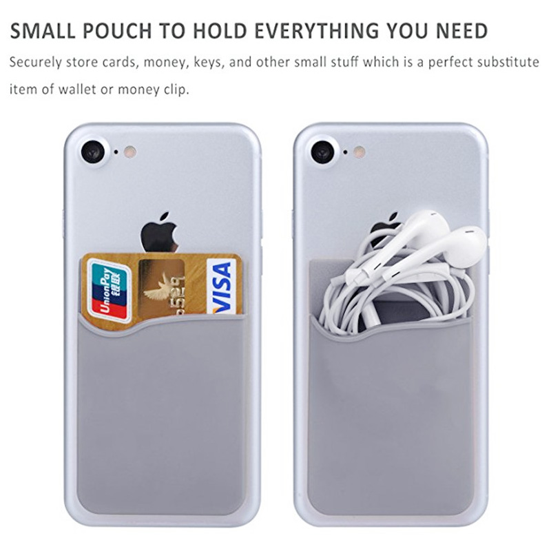 Cellphone Silicone Adhesive Credit Card Pocket Money Pouch Holder Case - Grey