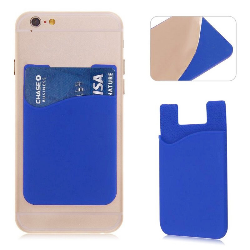 Cellphone Silicone Adhesive Credit Card Pocket Money Pouch Holder Case - Blue