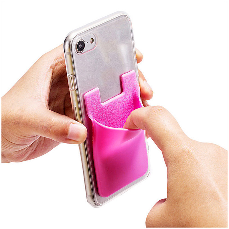 Cellphone Silicone Adhesive Credit Card Pocket Money Pouch Holder Case - Rose Red
