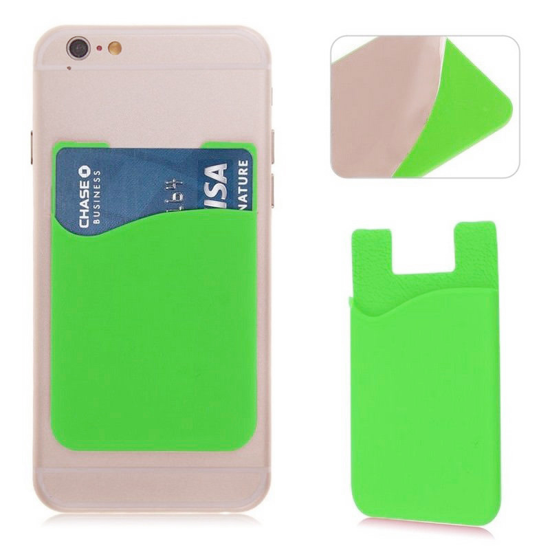 Cellphone Silicone Adhesive Credit Card Pocket Money Pouch Holder Case - Green