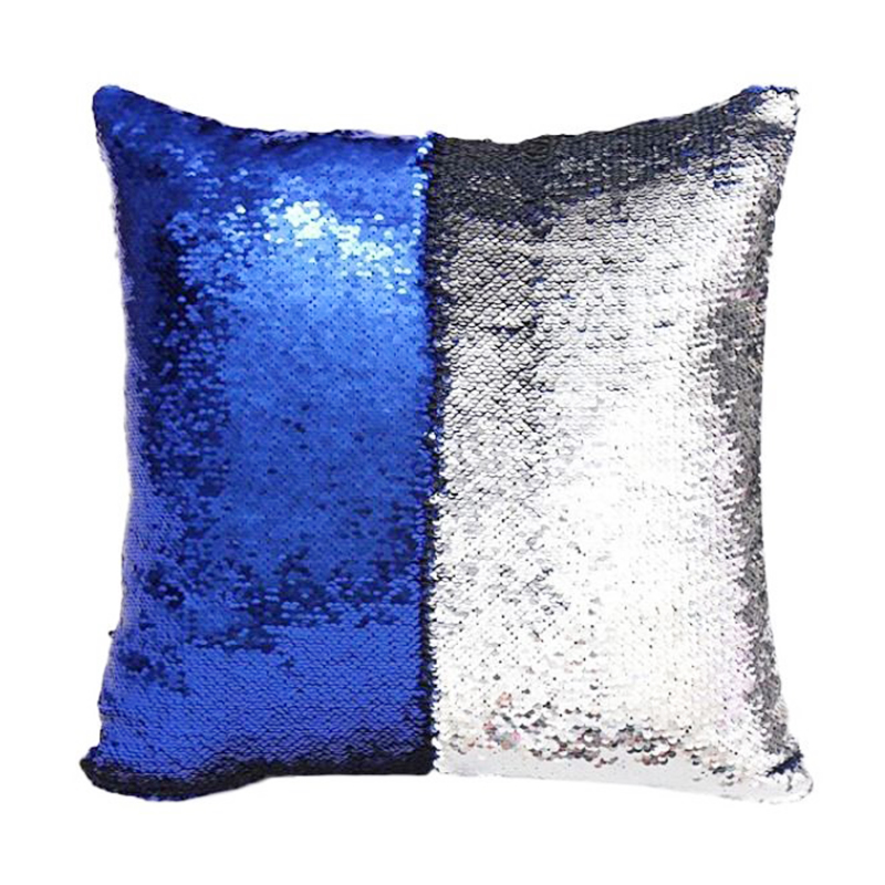 Magic Cushion Mermaid Pillow Case Reversible Sequin Glitter Pillow Cover - Royal Blue+Silver