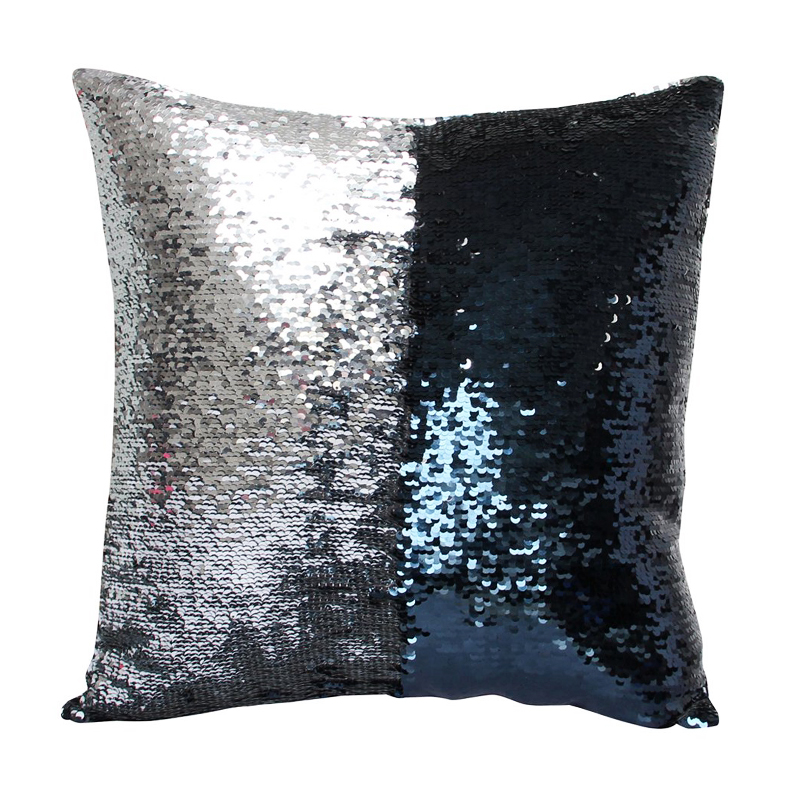 Magic Cushion Mermaid Pillow Case Reversible Sequin Glitter Pillow Cover - Black+Silver