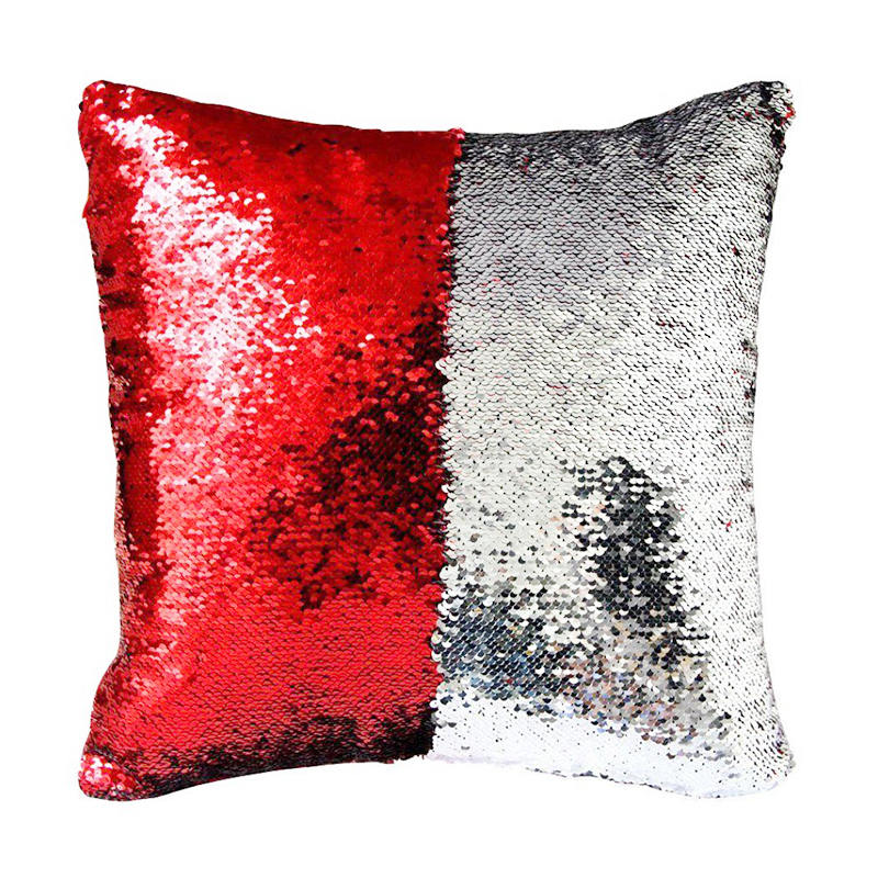 Magic Cushion Mermaid Pillow Case Reversible Sequin Glitter Pillow Cover - Red+Silver