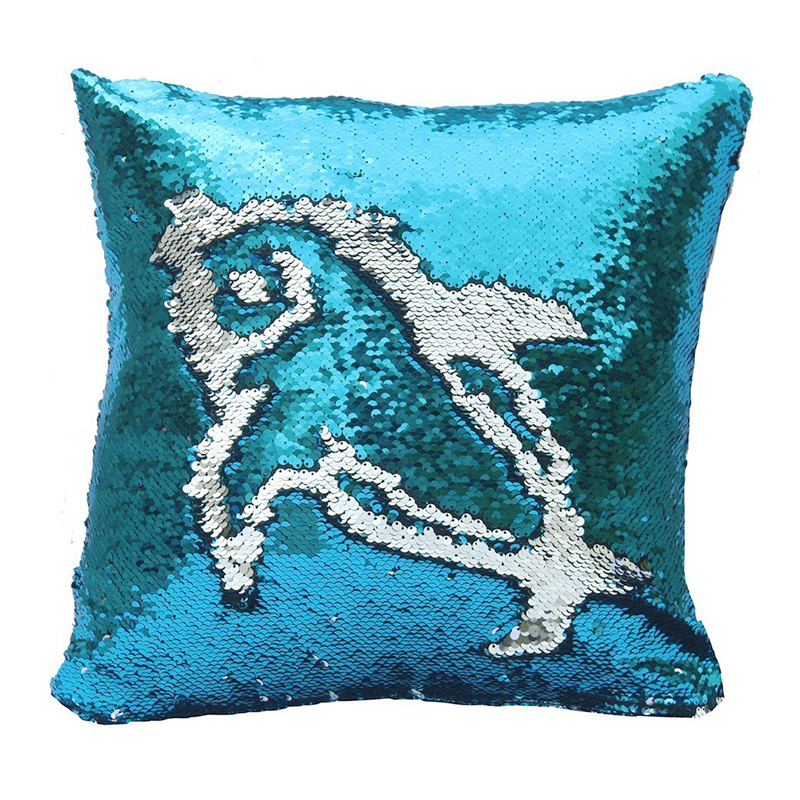 Magic Cushion Mermaid Pillow Case Reversible Sequin Glitter Pillow Cover - Lake Blue+Silver