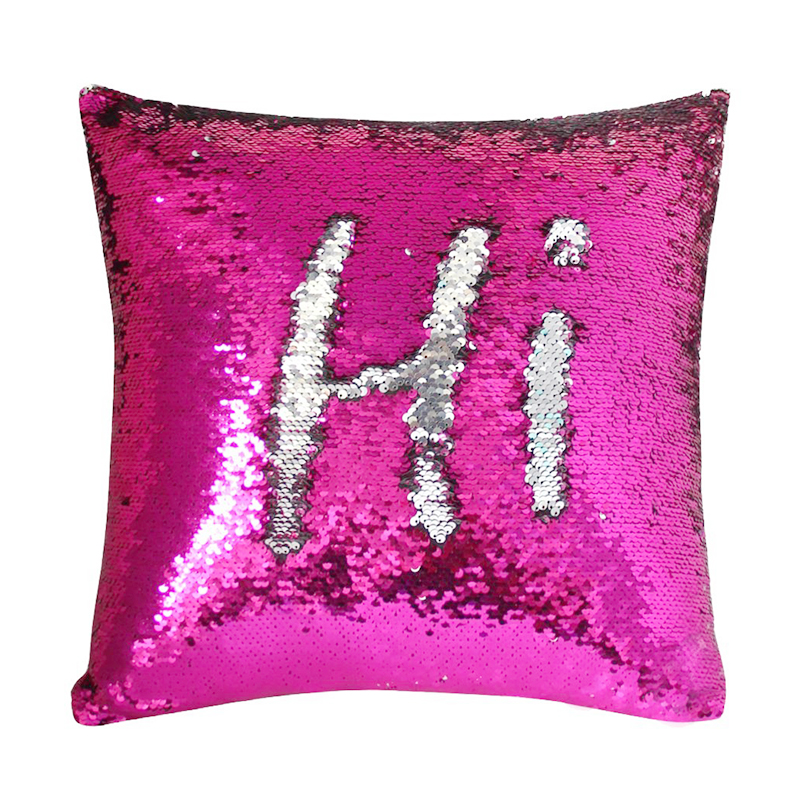 Magic Cushion Mermaid Pillow Case Reversible Sequin Glitter Pillow Cover - Rose Red+Silver