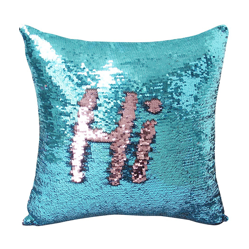 Magic Cushion Mermaid Pillow Case Reversible Sequin Glitter Pillow Cover - Lake Blue+Pink