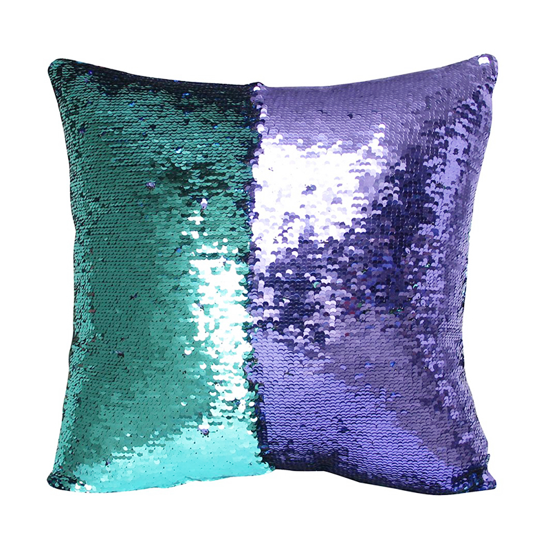 Magic Cushion Mermaid Pillow Case Reversible Sequin Glitter Pillow Cover - Lake Blue+Purple
