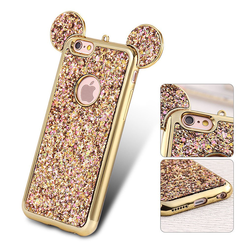 Bling Glitter Case Mickey Mouse Ears Soft TPU Case Back Cover for iPhone 6/6S