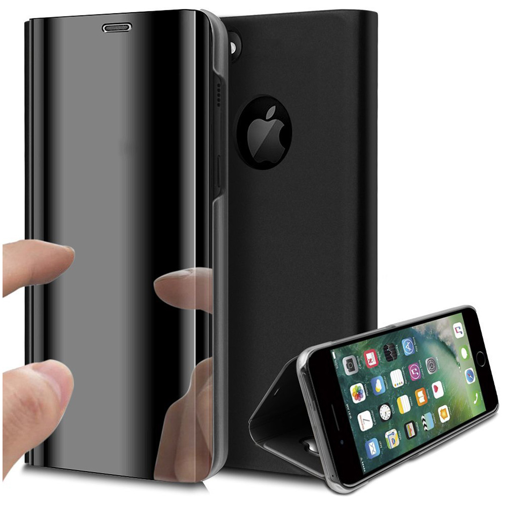Ultra-slim Mirror Plating Case Shockproof Flip Stand Cover for iphone7/8 - Black