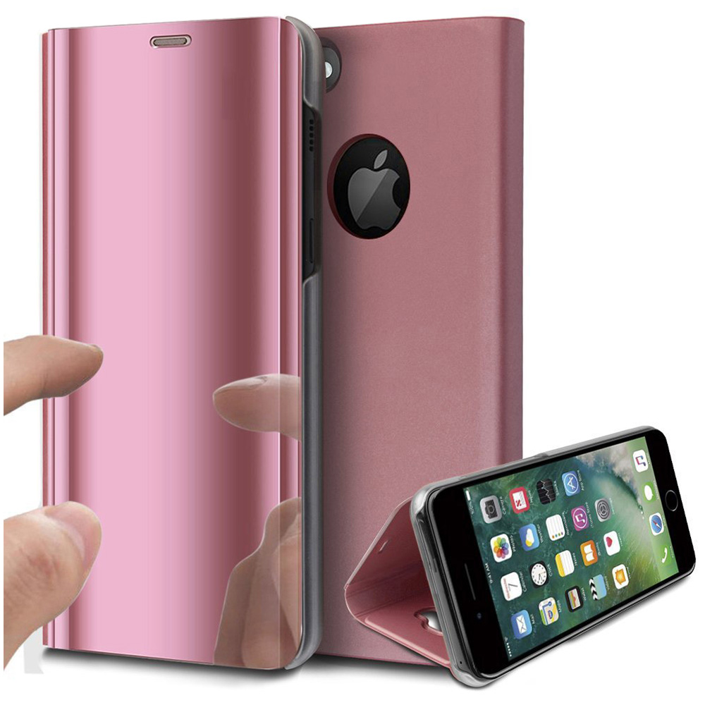 Ultra-slim Mirror Plating Case Shockproof Flip Stand Cover for iphone7/8 - Rose Golden