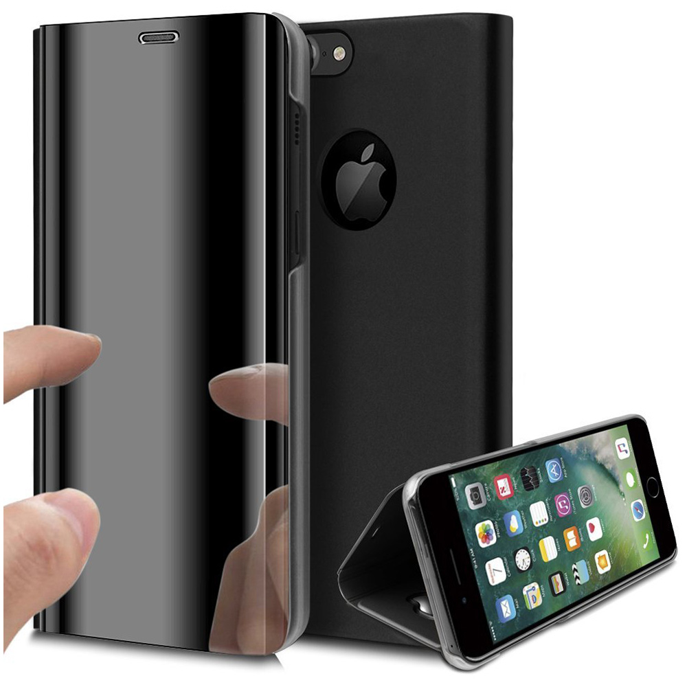 Slim Luxury Plating Mirror Flip Stand Protective Case Cover for iphone7/8 Plus - Black