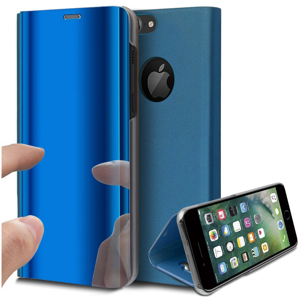 Slim Luxury Plating Mirror Flip Stand Protective Case Cover for iphone7/8 Plus - Blue