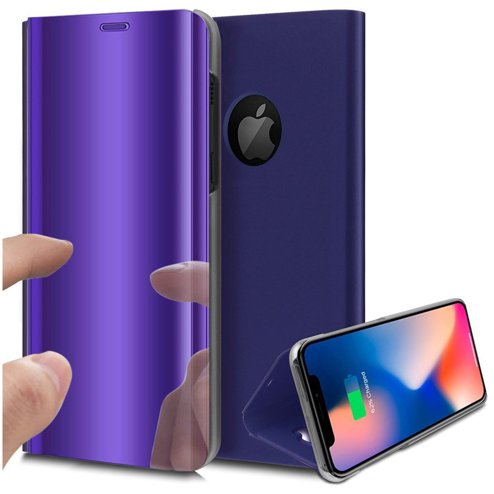 iPhone X/XS Ultra Thin Slim Mirror Plating Plastic Flip Stand Case Cover - Purple