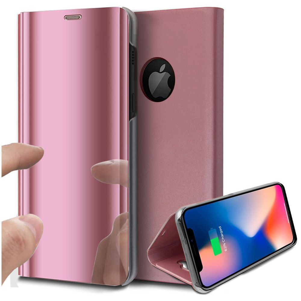 iPhone X/XS Ultra Thin Slim Mirror Plating Plastic Flip Stand Case Cover - Rose Golden