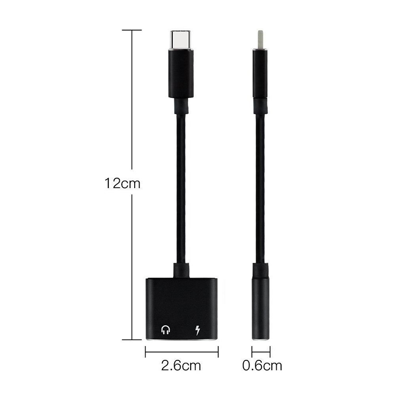 2 in 1 Type-C to 3.5mm Audio Headphone Adapter USB-C Charge Cable Adapter