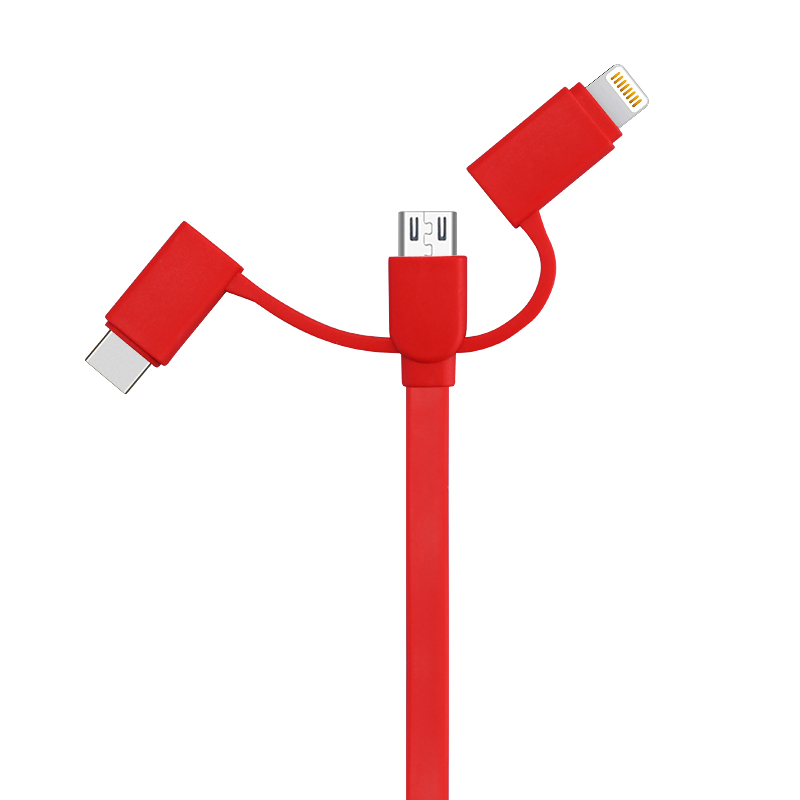 1M 3in1 Multi-function Charge Cable 8 pin Type-c Micro USB Charging Data Line - Red