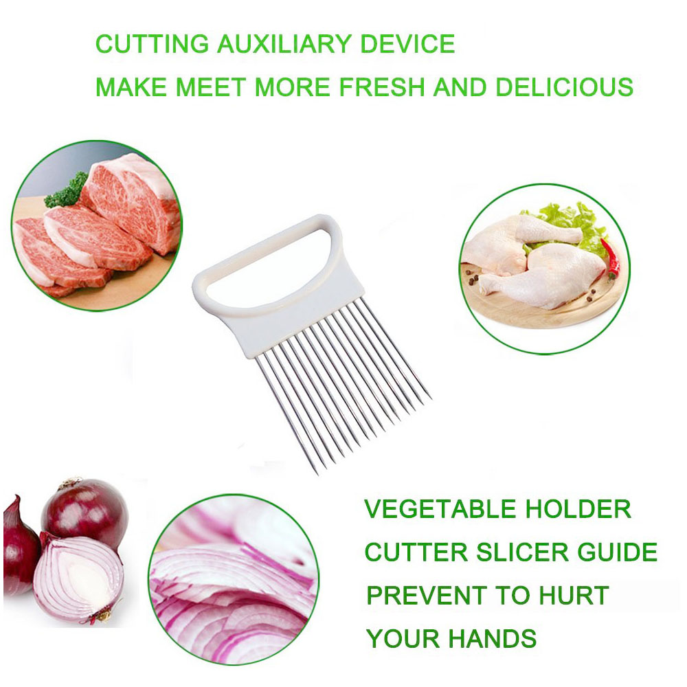 All-In-One Stainless Steel Onion Potato Cutter Holder Slicer Kitchen Tool - White