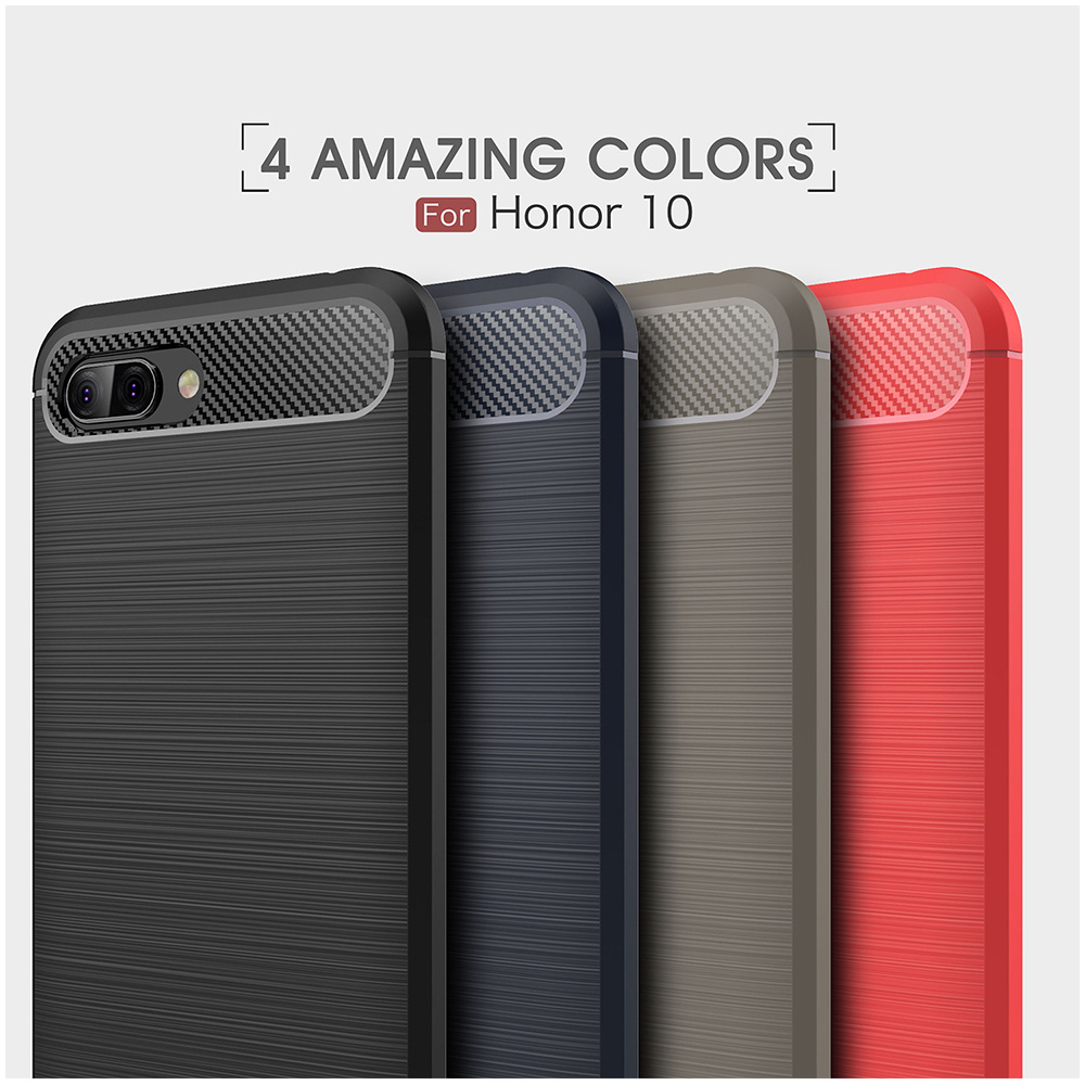 Shockproof TPU Carbon Fiber Tough Brushed Case Back Cover for Huawei Honor 10 - Red