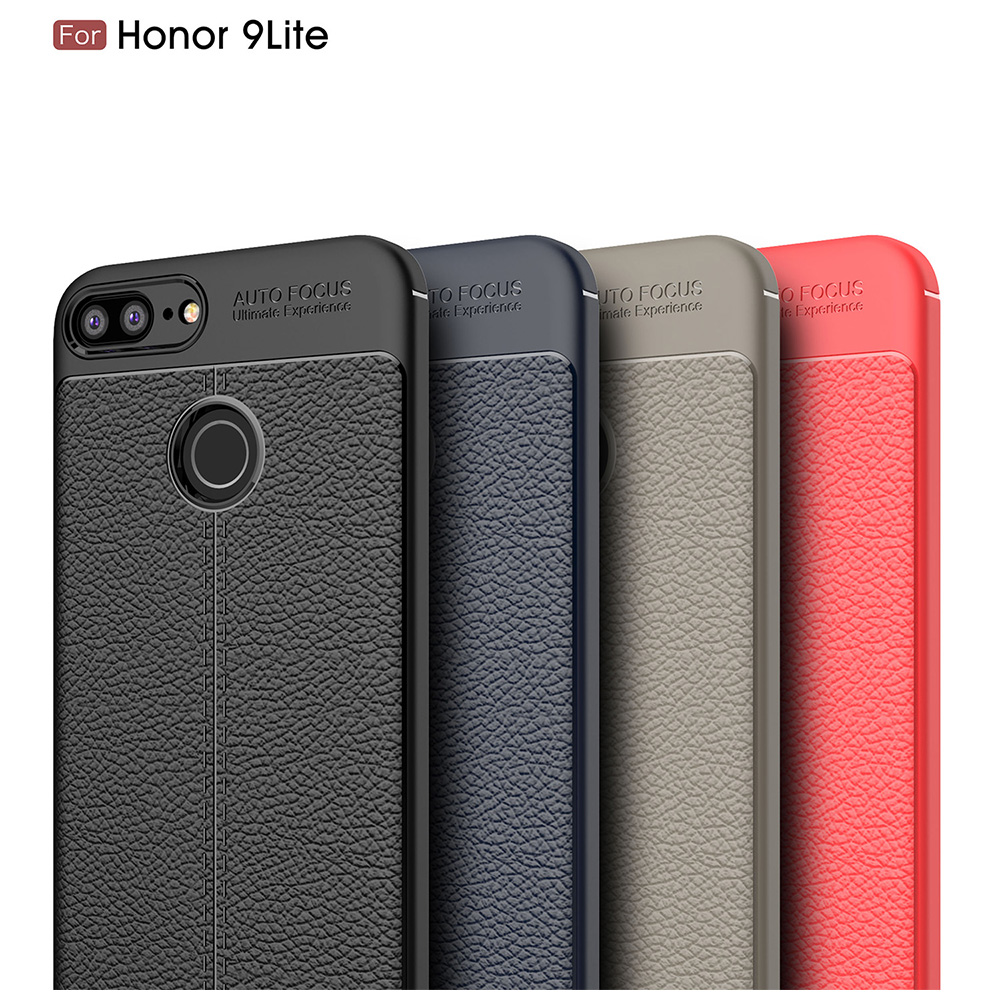 Litchi Grain TPU Bumper Case Slim Flexible Anti-slip Rubber Back Cover for Huawei Honor 9 Lite - Red