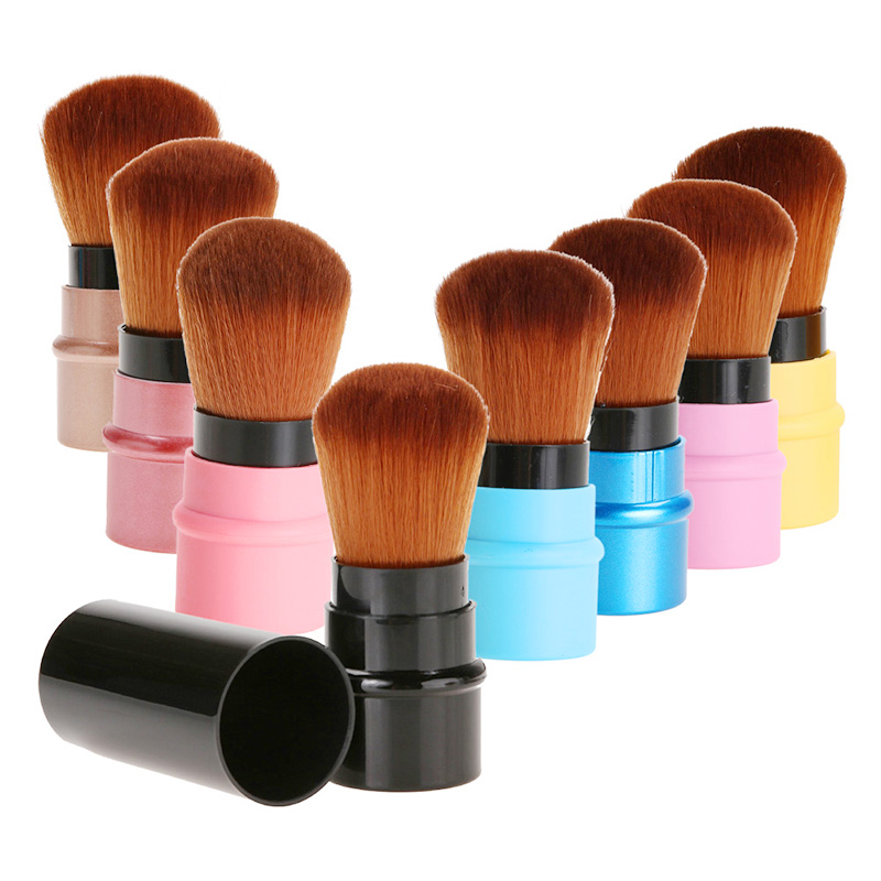 Mini Portable Retractable Makeup Brush Face Powder Contour Foundation Blusher Beauty Tool - Red