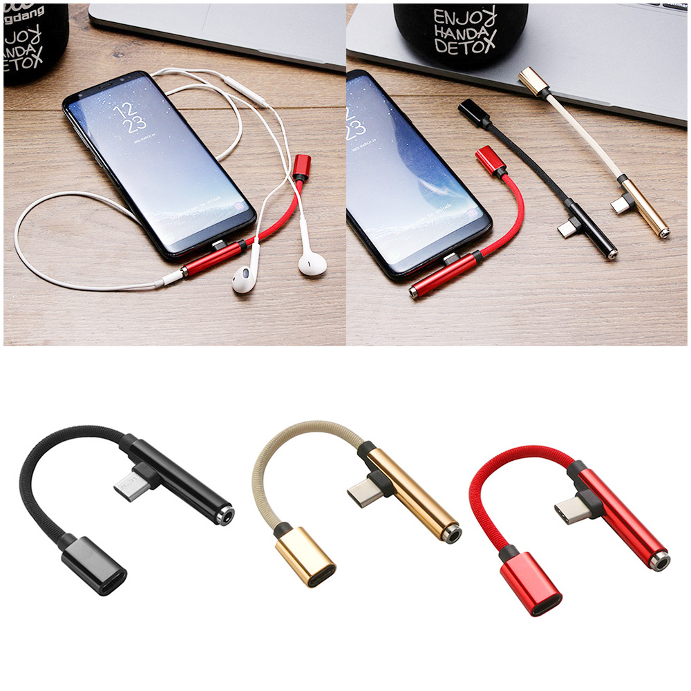 0.15M 90 Degree Braided USB Type C to 3.5mm Earphone Jack Audio Charge Cable Adapter - Red