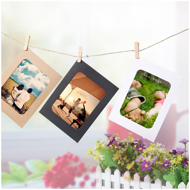 10Pcs Kraft Paper Wall Photo Frame 3 Colors DIY Hanging Picture Album Home Decoration with Clips Rope - 3 Inch