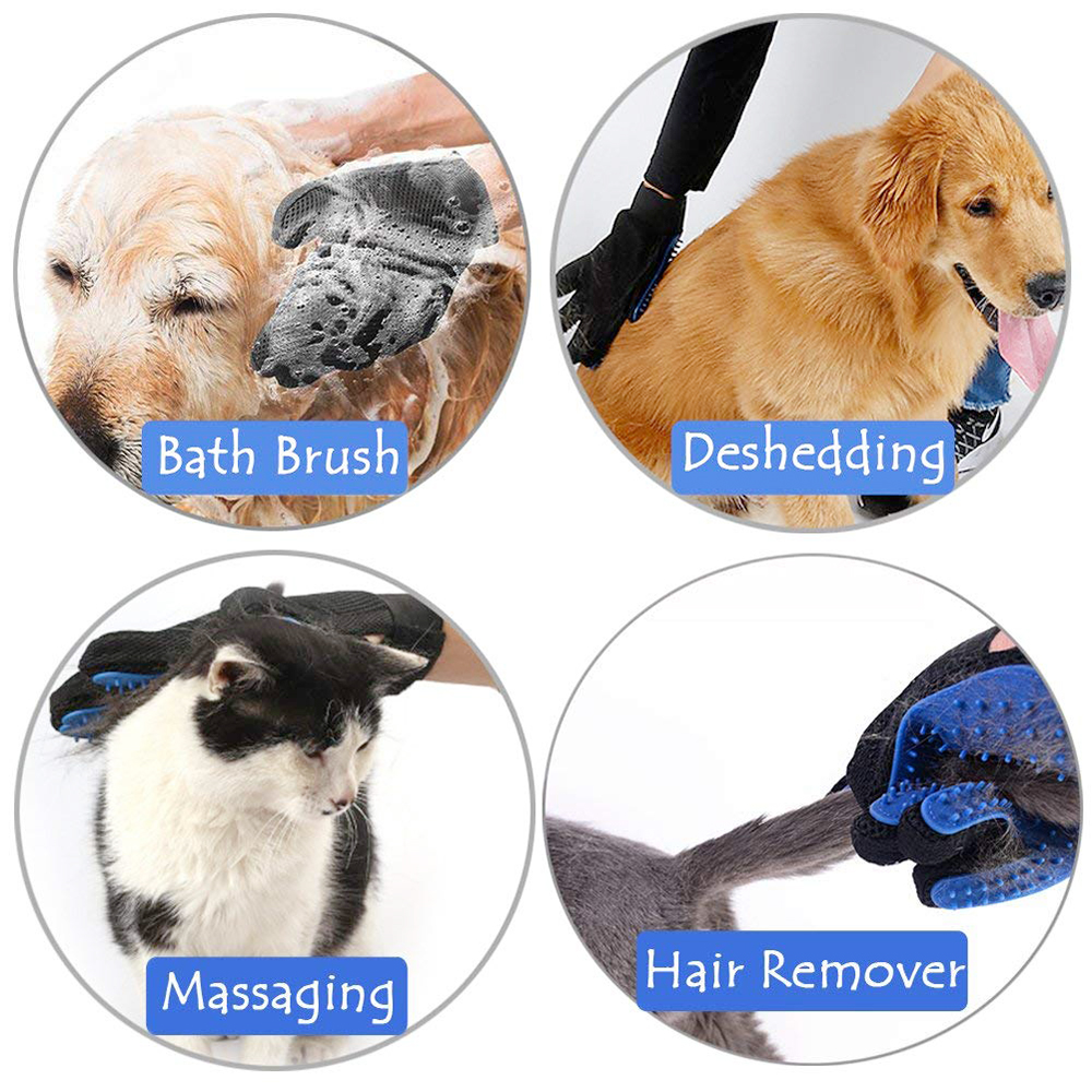 1 Pair Pet Grooming Glove Deshedding Brush Hair Remover Mitt Massage Tool - Blue