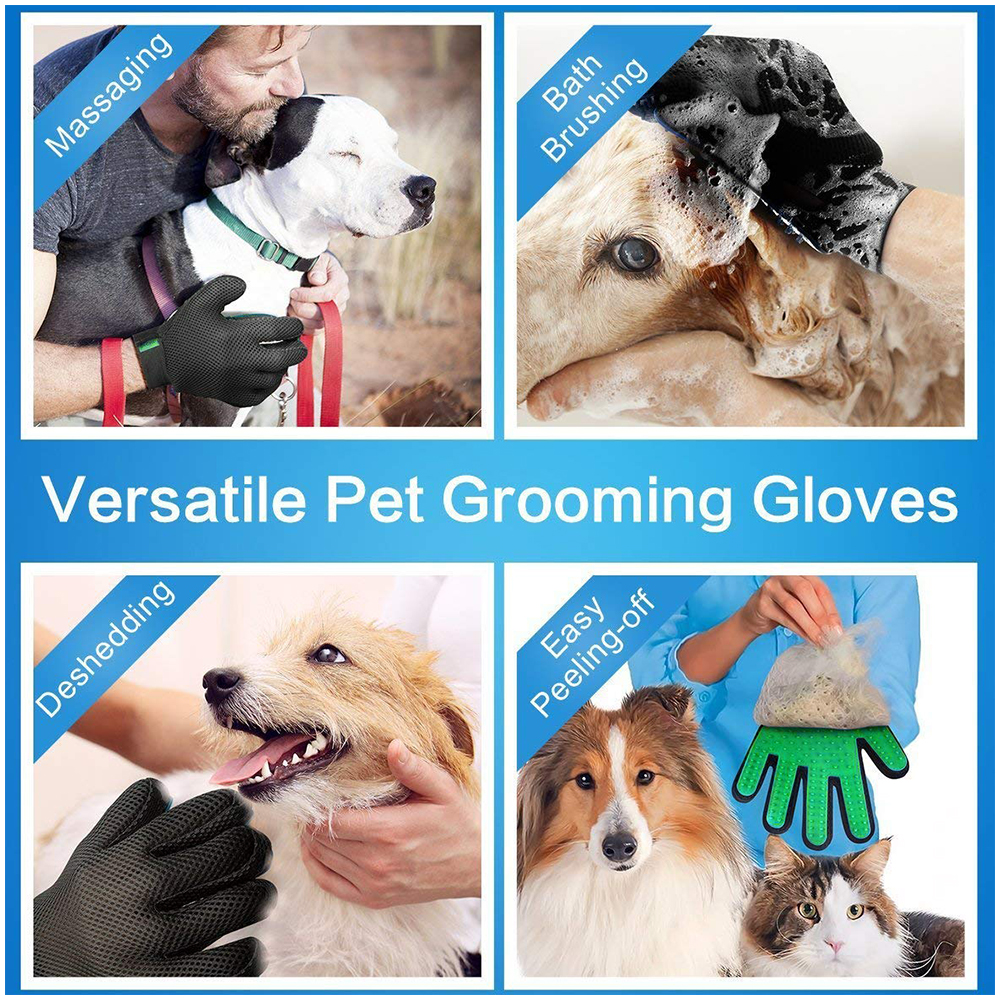 1 Pair Pet Grooming Glove Deshedding Brush Hair Remover Mitt Massage Tool - Green