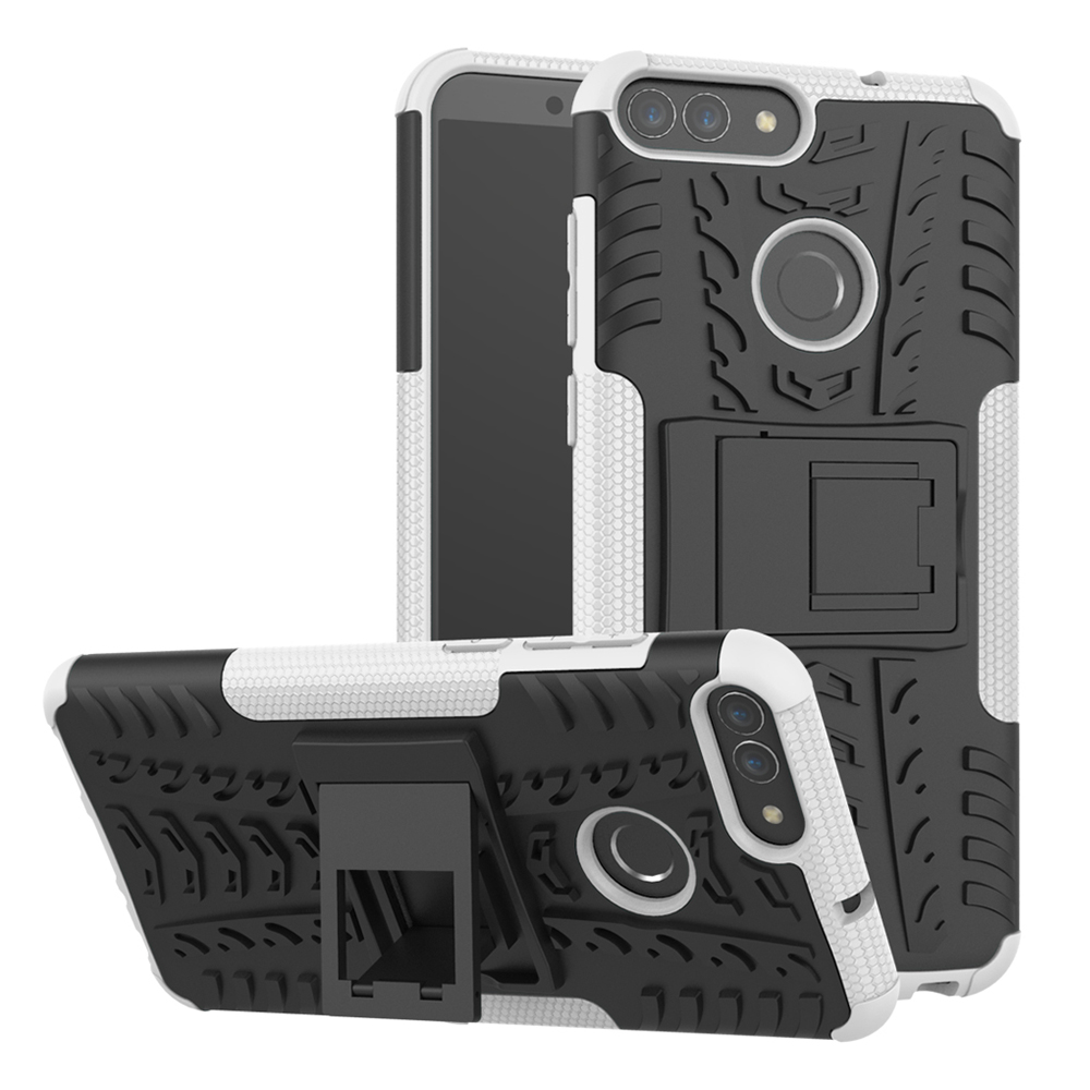 Huawei P Smart Hybrid Rugged Armor Kickstand Bumper Shockproof Case Back Cover - White