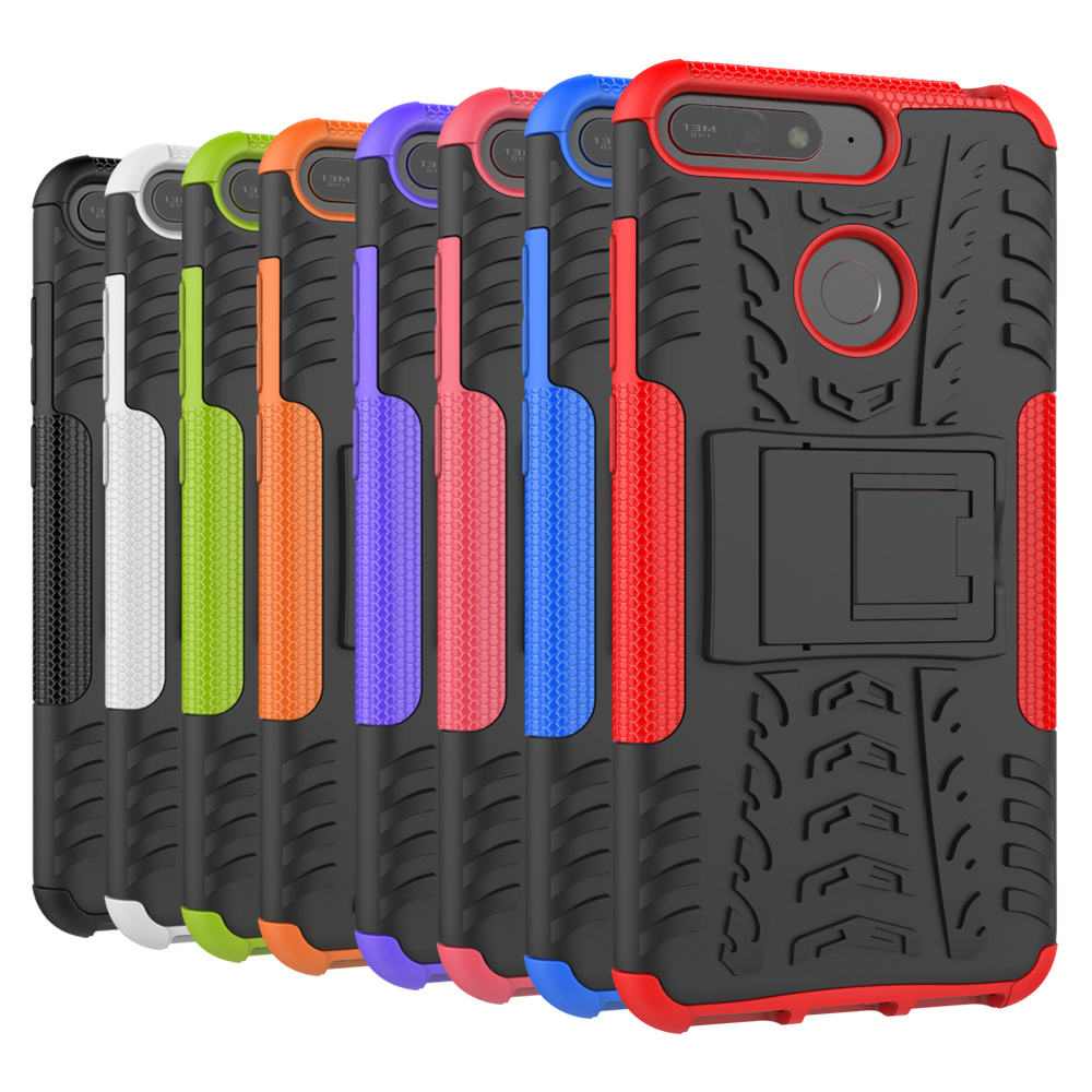 Rugged Armor Hybrid Shockproof Case Cool Anti-Slip Kickstand Back Cover for Huawei Honor 7A (Y6 2018) - Orange