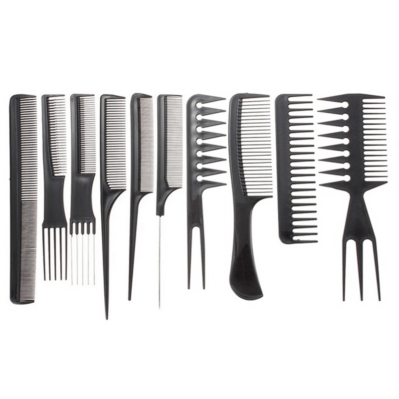 10PCs Hair Styling Comb Set Professional Black Hairdressing Brush Barbers
