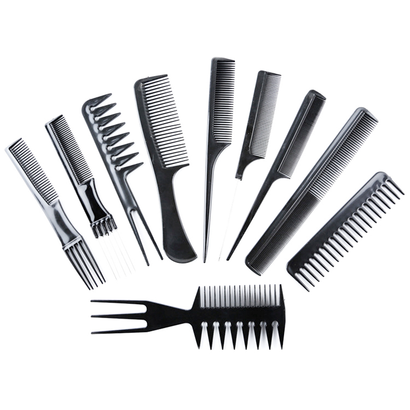 10PCs Hair Styling Comb Set Professional Black Hairdressing Brush Barbers
