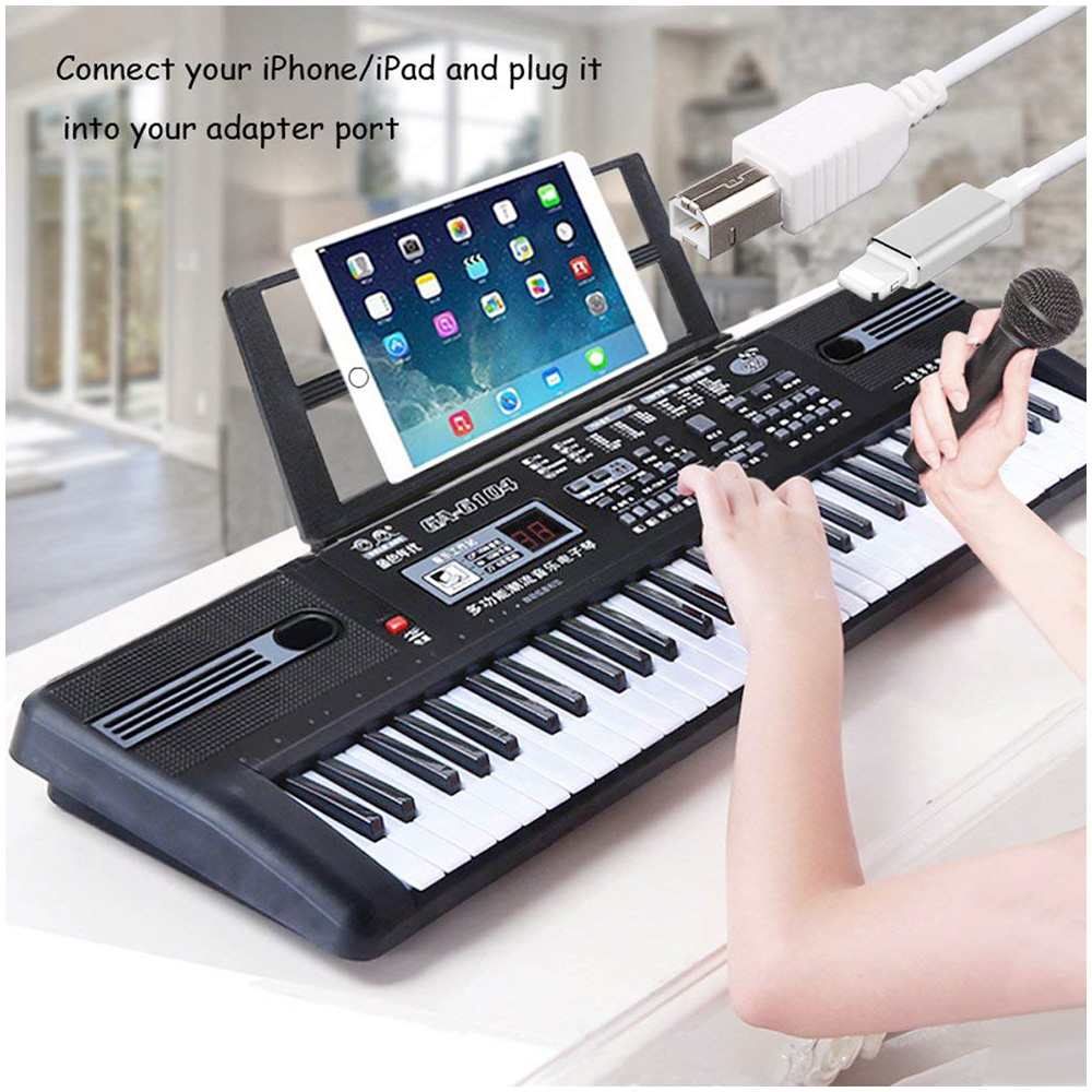 8 pin to USB 2.0 Type B Cable Keyboard Microphone Audio Connection Converter Adapter for iPhone iPad